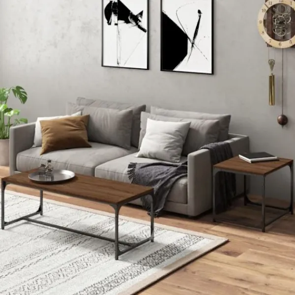 vidaXL Soffbord>Soffbord 2 st Brun Ek Konstruerat Trä
