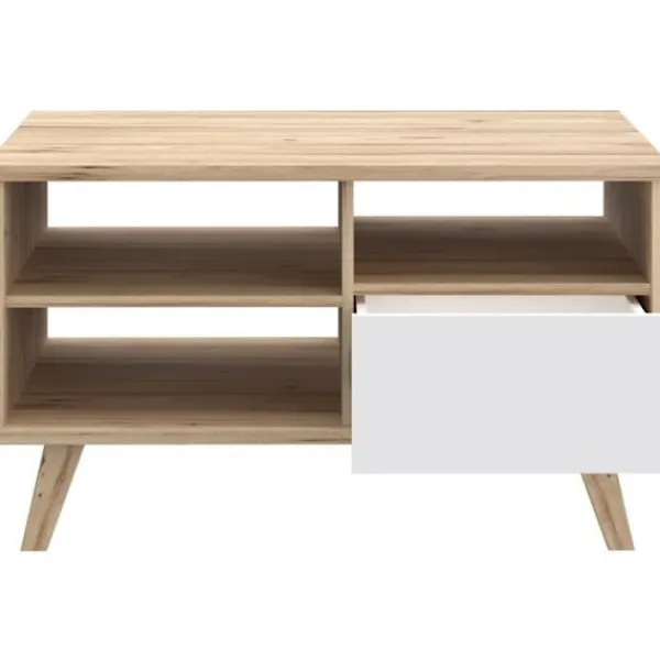 AUCUNE Soffbord>Soffbord - VANKKA - Rektangulärt - Ek / Mattvit - Träben - 90 x 60 x 51,8 cm