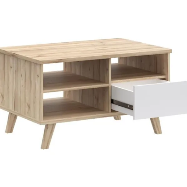 AUCUNE Soffbord>Soffbord - VANKKA - Rektangulärt - Ek / Mattvit - Träben - 90 x 60 x 51,8 cm