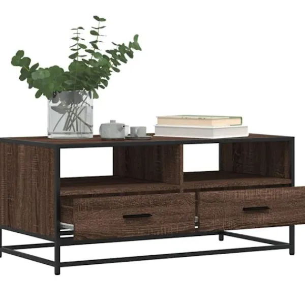 vidaXL Soffbord>Soffbord brun ek 100x50x45 cm konstruerat trä och metall