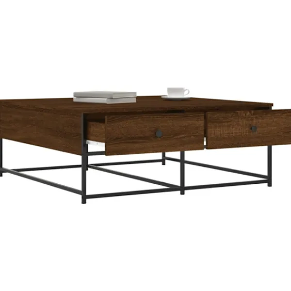 vidaXL Soffbord>Soffbord brun ek 100x99x40 cm konstruerat trä