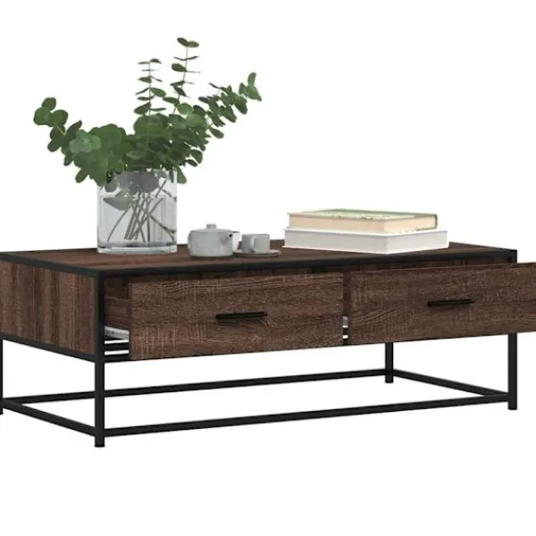 vidaXL Soffbord>Soffbord brun ek 100x50x35 cm konstruerat trä och metall