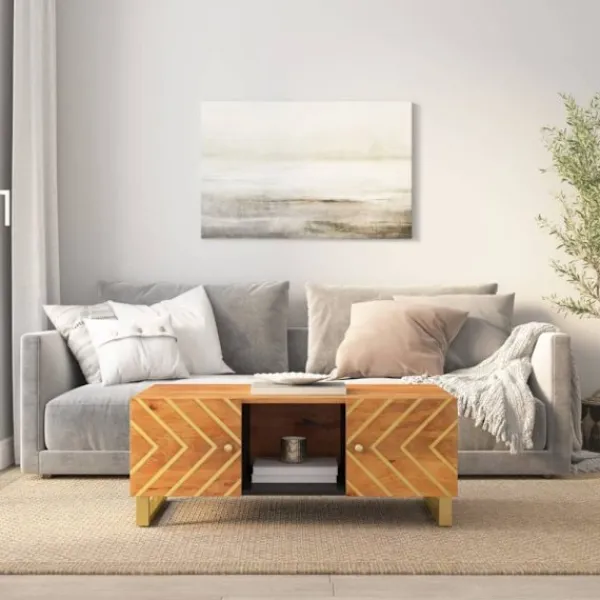 vidaXL Soffbord>Soffbord brun och svart 100x54x40 cm massivt mangoträ