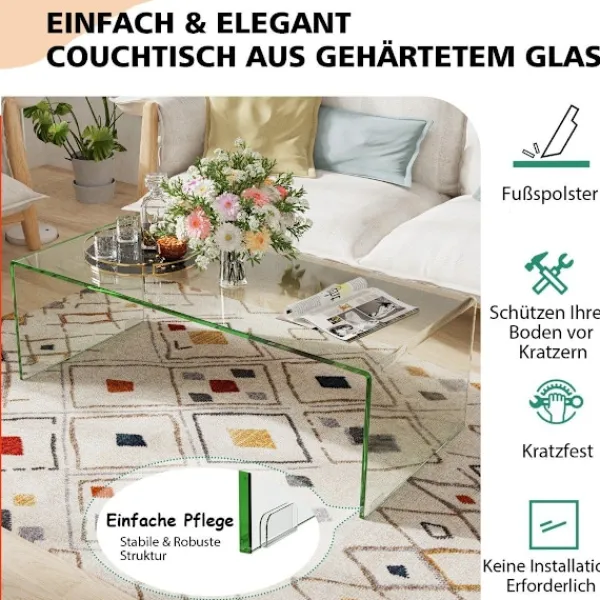 B2X Soffbord>Soffbord glasbord U-format sidobord av härdat glas 108 x 50 x 35 cm