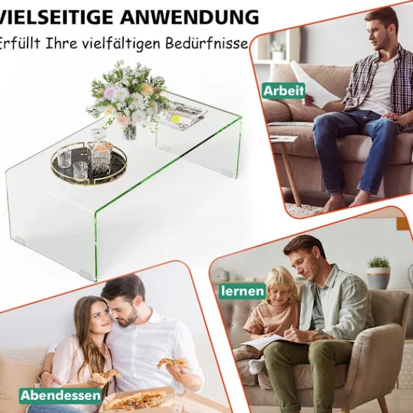 B2X Soffbord>Soffbord glasbord U-format sidobord av härdat glas 108 x 50 x 35 cm