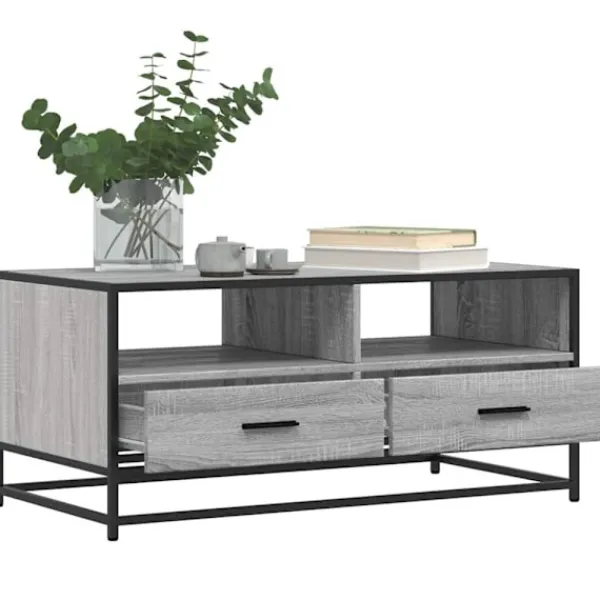 vidaXL Soffbord>Soffbord grå sonoma 100x50x45 cm konstruerat trä och metall
