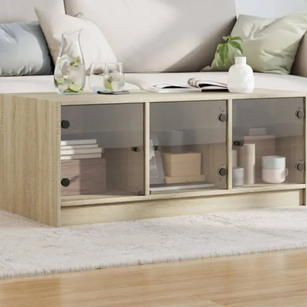 vidaXL Soffbord>Soffbord med glasdörrar sonoma-ek 102x50x42 cm