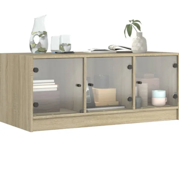 vidaXL Soffbord>Soffbord med glasdörrar sonoma-ek 102x50x42 cm