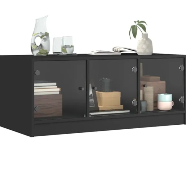 vidaXL Tv-Bänkar>Soffbord med glasdörrar svart 102x50x42 cm