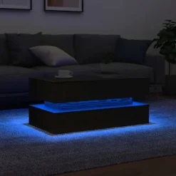 vidaXL Soffbord>Soffbord med LED svart ek 90x50x40 cm