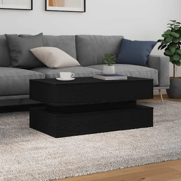 vidaXL Soffbord>Soffbord med LED svart ek 90x50x40 cm