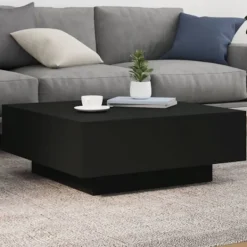 vidaXL Soffbord>Soffbord med LED svart 80x80x31 cm