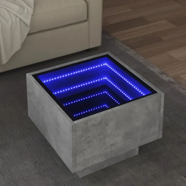 vidaXL Soffbord>Soffbord med LEDs betonggrå 40x40x30 cm konstruerat trä