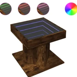 vidaXL Soffbord>Soffbord med LEDs rökfärgad ek 50x50x45 cm konstruerat trä