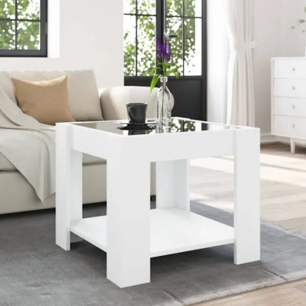 vidaXL Soffbord>Soffbord med LEDs vit 53x53x45 cm konstruerat trä