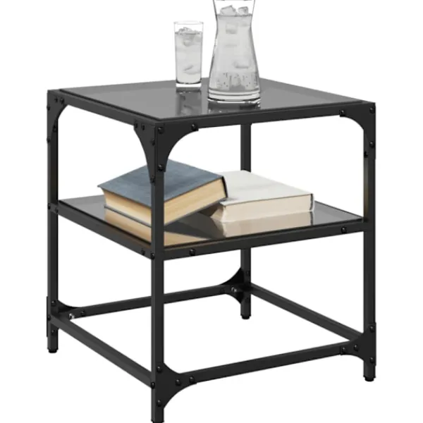 vidaXL Småbord>Soffbord med svart glasskiva 2 st 40x40x45 cm stål
