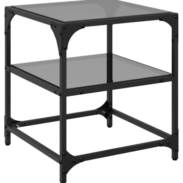 vidaXL Småbord>Soffbord med svart glasskiva 2 st 40x40x45 cm stål
