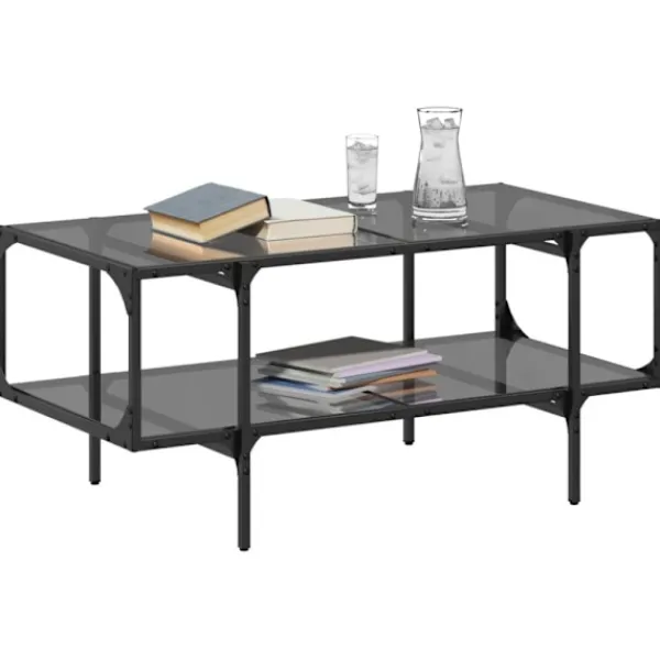 vidaXL Soffbord>Soffbord med svart glasskiva 98,5x50x45 cm stål