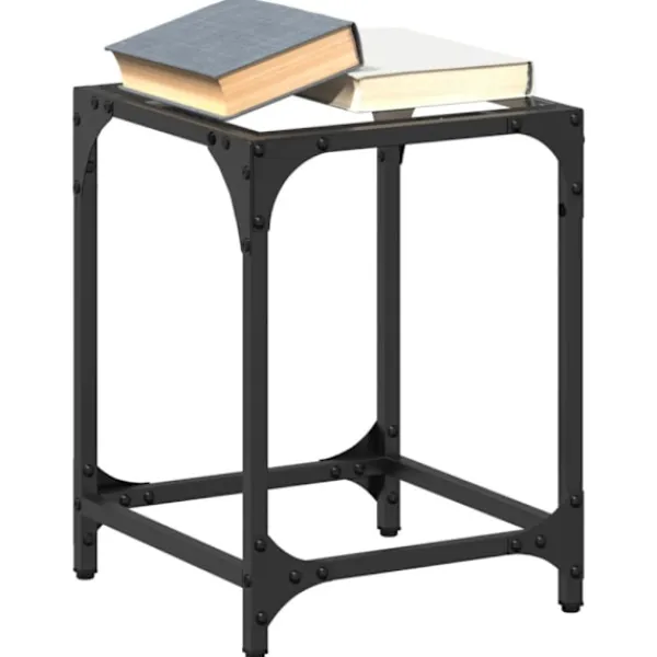 vidaXL Soffbord>Soffbord med transparent glasskiva 2 st 30x30x40 cm stål