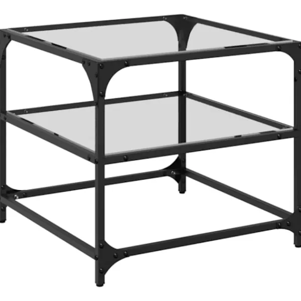 vidaXL Soffbord>Soffbord med transparent glasskiva 2 st 50x50x45 cm stål