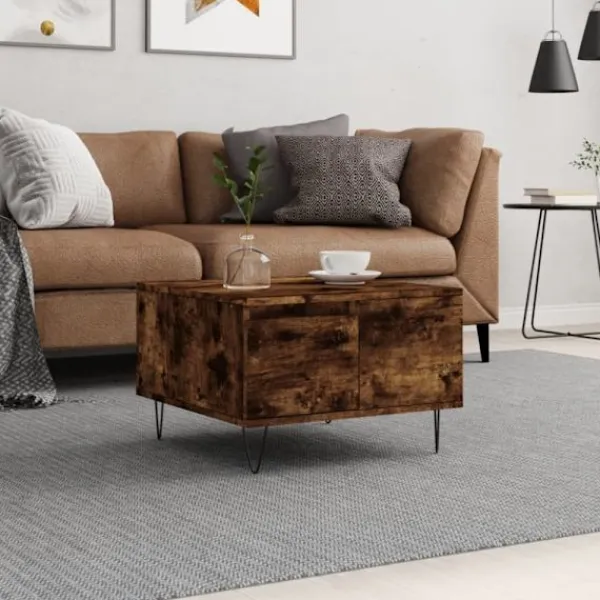 vidaXL Soffbord>Soffbord rökfärgad ek 55x55x36,5 cm konstruerat trä