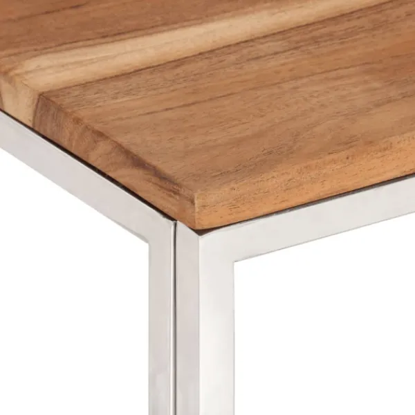 vidaXL Soffbord>Soffbord silver rostfritt stål och massivt akaciaträ