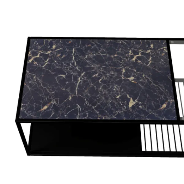 Soffbord>soffbord, smidesjärnssoffbord med glas, stort förvaringsutrymme