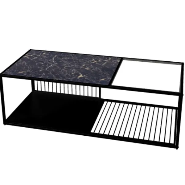 Soffbord>soffbord, smidesjärnssoffbord med glas, stort förvaringsutrymme