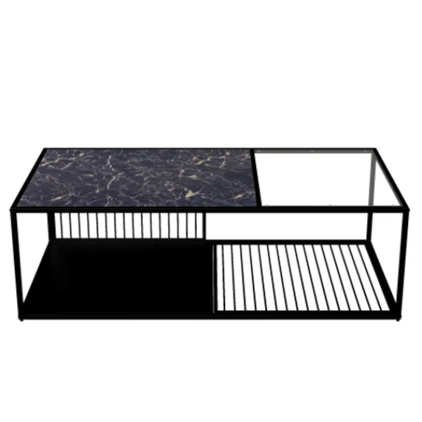 Soffbord>soffbord, smidesjärnssoffbord med glas, stort förvaringsutrymme