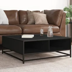 vidaXL Soffbord>Soffbord svart 80x80x30 cm konstruerat trä och metall