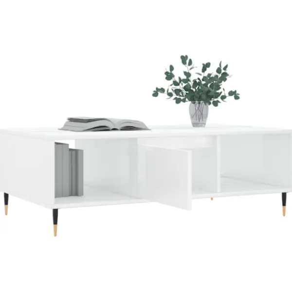 vidaXL Soffbord>Soffbord vit högglans 104x60x35 cm konstruerat trä