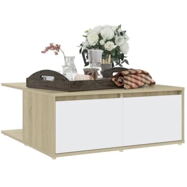 vidaXL Soffbord>Soffbord vit och sonoma-ek 80x80x31 cm konstruerat trä