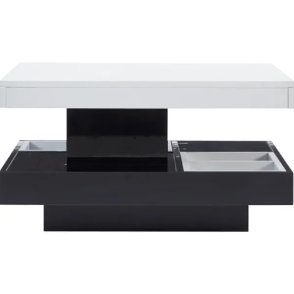Soffbord>Soffbord 70x70x36cm med 360° roterande topp, 2-vånings funktionellt vardagsrumsbord, högblank vit & svart