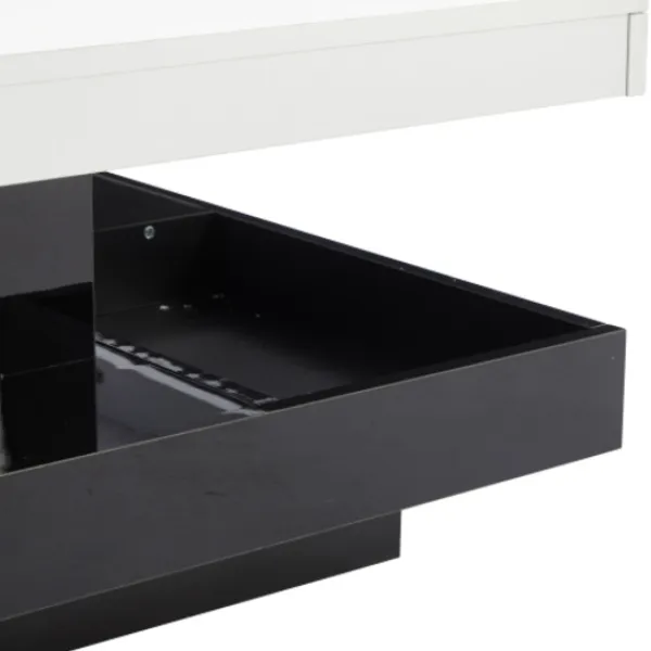 Soffbord>Soffbord 70x70x36cm med 360° roterande topp, 2-vånings funktionellt vardagsrumsbord, högblank vit & svart