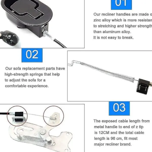 Fåtöljer>Soffkabel i aluminiumlegering 96 cm Handtag Vilstolsersättning Universal Fåtölj Reservdelar Enkel installation För Soff Vilstol Vilstol Relaxstol B