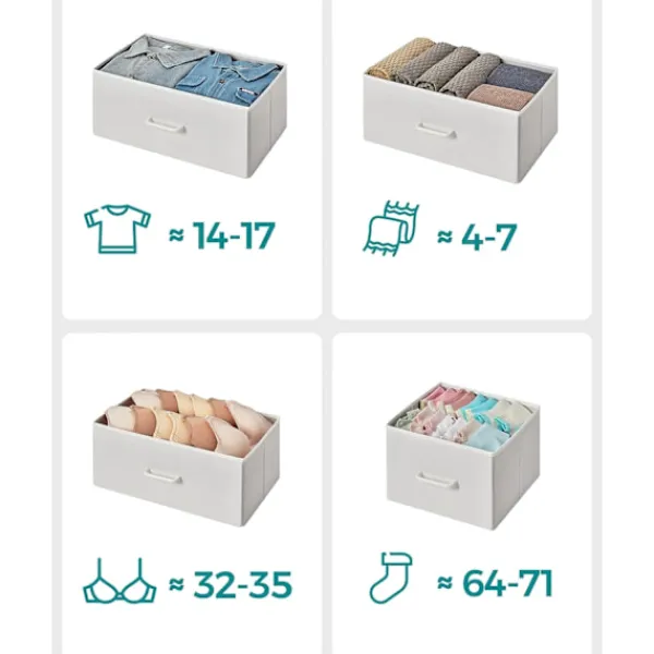 Pavil Byråer>Songmics byrå, garderob, förvaringsenhet, 7 lådor i tyg med handtag, metallram, vit