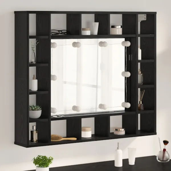 vidaXL Sminkbord>Spegelskåp med hylla Svart ek 91 x 15 x 76.5 cm Konstruerat trä