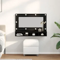 vidaXL Sminkbord>Spegelskåp med hylla Svart ek 90 x 31,5 x 62 cm Konstruerat trä