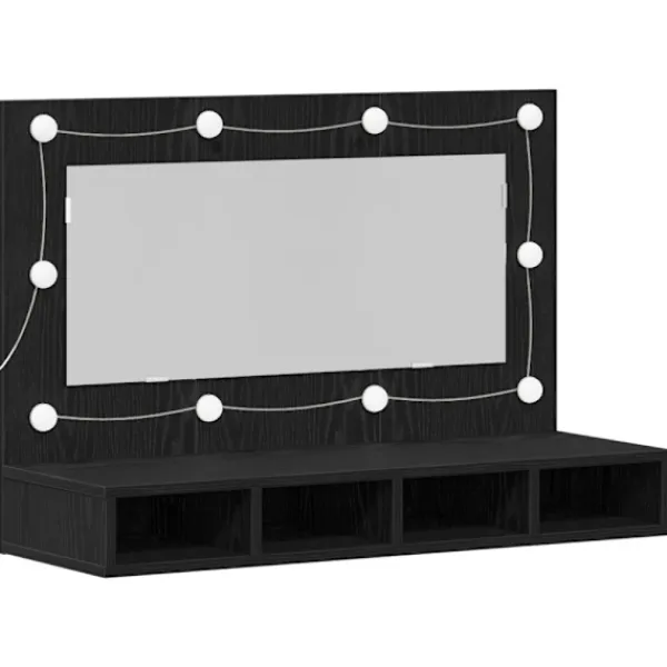 vidaXL Sminkbord>Spegelskåp med hylla Svart ek 90 x 31,5 x 62 cm Konstruerat trä
