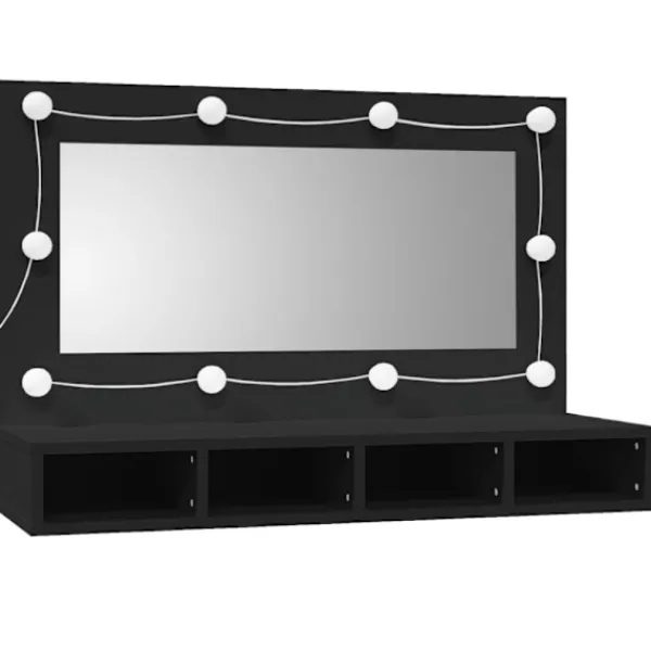 vidaXL Sminkbord>Spegelskåp med LED svart 90x31,5x62 cm