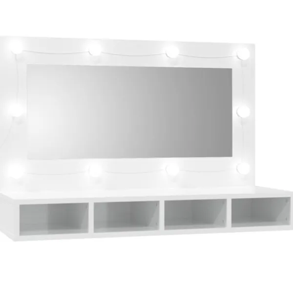 vidaXL Sminkbord>Spegelskåp med LED vit högglans 90x31,5x62 cm