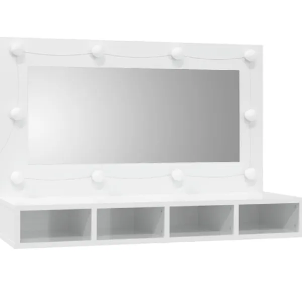 vidaXL Sminkbord>Spegelskåp med LED vit högglans 90x31,5x62 cm