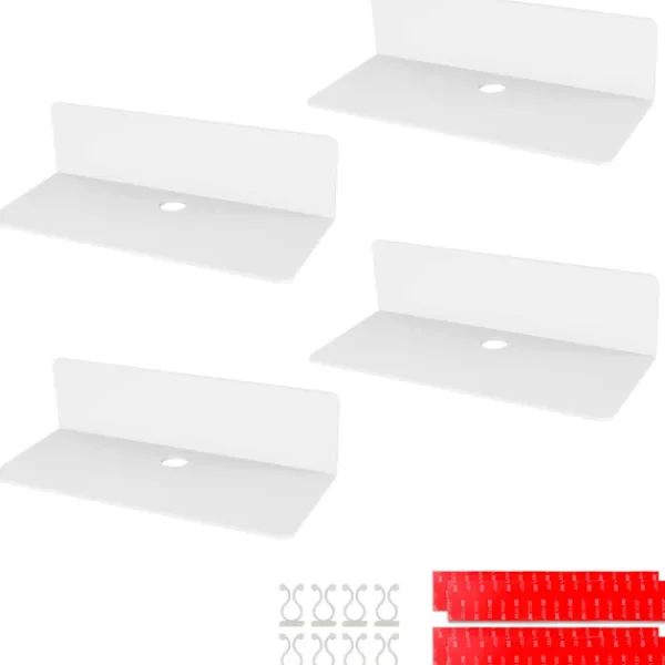 Hyllor>4ST Flytande vägghylla i akryl, 23*9,5 cm, självhäftande hylla utan borrning med 8 kabelklämmor, liten hylla för kontor, badrum, kök, sovrum, vit
