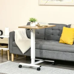 Northio Kontorsmöbler>Ståbord Höj- Och Sänkbart Med Hjul, C-Format, Platsbesparande, Laptopbord, Natur + Vit, 70-110 Cm, Upp Till 70 Kg