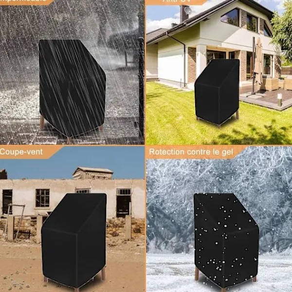 Stolar>Stolsskydd för trädgårdsstolar 2 st, skyddande överdrag för stapelbara trädgårdsstolar med rep och spänne, vattentät, vindtät, anti-UV- svart (65 * 65 * 120cm) | Fyndiq