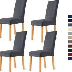 Stolar>Stolsöverdrag för matstolar, hög stretch sammet matstolsskydd, set om 4, mörkgrå stolsöverdrag för kök, hotell, bröllop, fest, 4 st