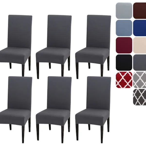 Stolar>Stolsöverdrag Set om 4 eller 6, Stretch Avtagbart Tvättbart Stolsöverdrag Dekoration Överdrag Sitsöverdrag för Hotell grå grå-FX- 6pcs