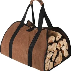 Kistor & Koffertar>Stor canvas vedkorg 96cm x 46cm kraftig vaxad öppen spis vedväska för vedspisar, inomhus och camping (brun)