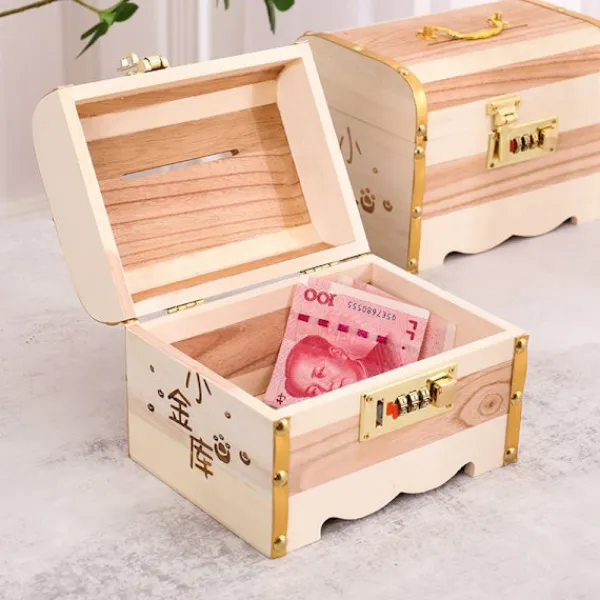 EASTVAPS Kistor & Koffertar>Stor Kombinationslås i Trä Myntbank Hem Spargris – Säker Insättningsbox för Vuxna eller Barn, Stöldsäker Sparlåda, 25x15x16,5cm