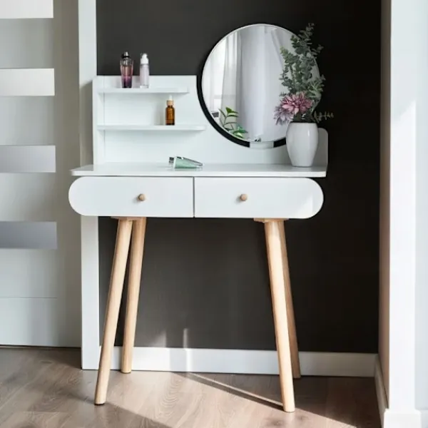 B2X Sminkbord>Stort modernt sminkbord med spegelhyllor